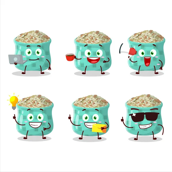 Çeşitli iş simgelerine sahip kurumuş biberiye çizgi film karakteri. Vektör illüstrasyonu