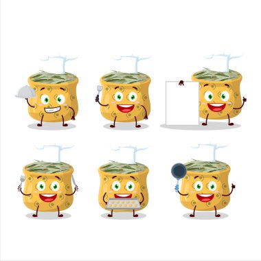 Çeşitli şef ifadeleriyle biberiyenin çizgi film karakteri. Vektör illüstrasyonu