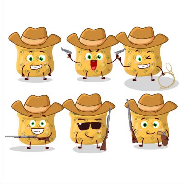 Şirin şapkalı havalı kovboy biberiye çizgi film karakteri. Vektör illüstrasyonu