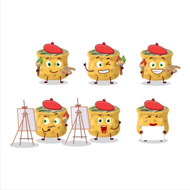 Biberiye karikatür karakterinin fırçalı sanatçısı. Vektör illüstrasyonu