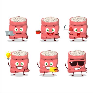 Değişik iş simgeleriyle siyah gözlü bezelye çizgi film karakteri. Vektör illüstrasyonu