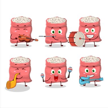 Bazı müzik enstrümanları çalan siyah bezelyeli çizgi film karakteri. Vektör illüstrasyonu