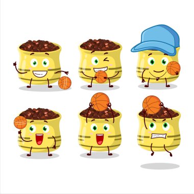 Basketbol atleti olarak yetenekli bir kurutulmuş domates çizgi film karakteri. Vektör illüstrasyonu