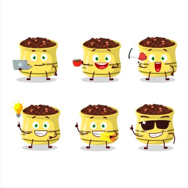 Çeşitli iş simgelerine sahip kurumuş domates çizgi film karakteri. Vektör illüstrasyonu