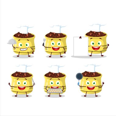 Çeşitli şef ifadeleri olan kurutulmuş domates çizgi filmi karakteri. Vektör illüstrasyonu