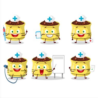 Kurutulmuş domates çizgi film karakteri ile doktorluk mesleği simgesi. Vektör illüstrasyonu