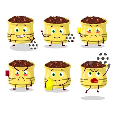 Futbol hakemi olarak çalışan kurumuş domates çizgi film karakteri. Vektör illüstrasyonu