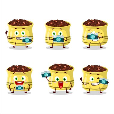 Kurutulmuş domates çizgi film karakteri ile fotoğrafçılık mesleği simgesi. Vektör illüstrasyonu