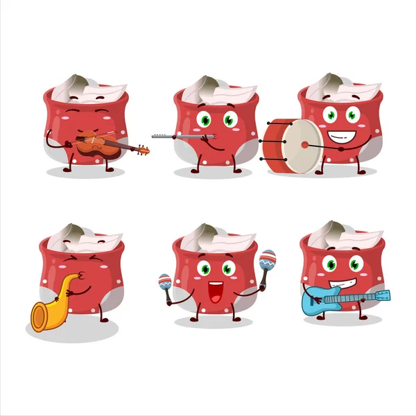 Çizgi film karakteri defne yaprağı bazı müzik enstrümanları çalıyor. Vektör illüstrasyonu