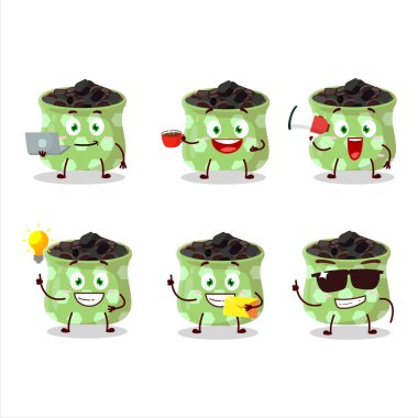 Çeşitli iş simgeleriyle Barberry çizgi film karakteri. Vektör illüstrasyonu