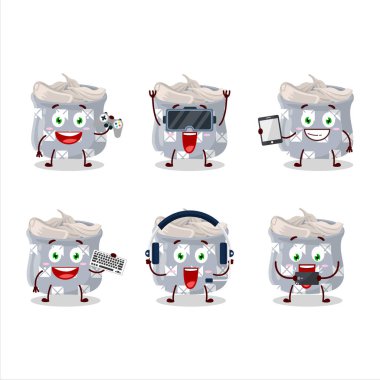 Bir kase sarımsaklı çizgi film karakteri çeşitli şirin ifadelerle oyunlar oynuyor. Vektör illüstrasyonu