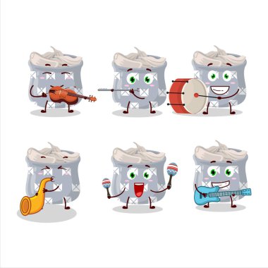 Bir kâse sarımsağın çizgi film karakteri müzik enstrümanları çalıyor. Vektör illüstrasyonu