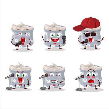 Sevimli bir çizgi film dizaynı olan sarımsak kasesi ünlü bir şarkı söylüyor. Vektör illüstrasyonu