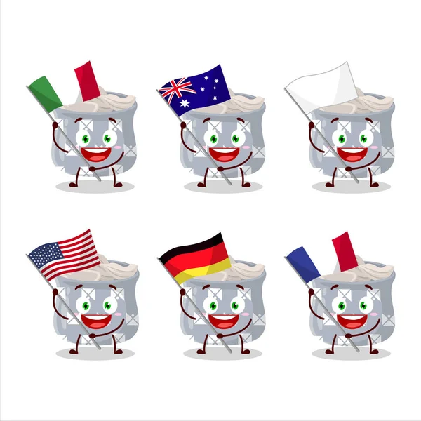 Bowl Garlic Cartoon Character Bring Flags Various Countries Vector Illustration — Stock Vector