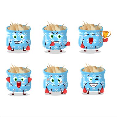 Sportif kurutulmuş sarımsaklı boks sporu çizgi film maskotu tasarımı. Vektör illüstrasyonu