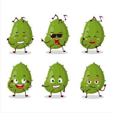 Virüs hastalıklı dansçı çizgi film karakterinin müzikten hoşlandığı bir görüntü. Vektör illüstrasyonu