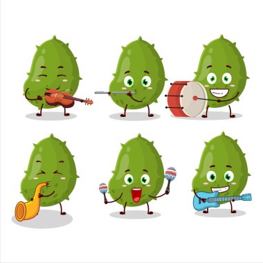 Virüs hastalığının çizgi film karakteri bazı müzik enstrümanları çalıyor. Vektör illüstrasyonu