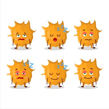 Uykulu ifadesi olan virüs virüsünün çizgi film karakteri. Vektör illüstrasyonu