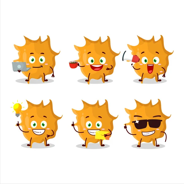 Çeşitli iş simgelerine sahip virüs mikrobu çizgi film karakteri. Vektör illüstrasyonu