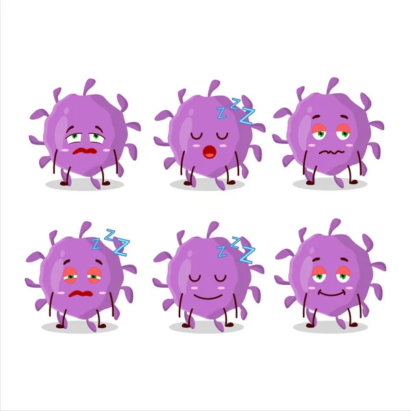 Personaje Dibujos Animados Partícula Del Virus Con Expresión Somnolienta Ilustración — Vector de stock