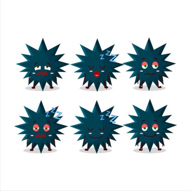 Uykulu ifadeli biyolojik tehlike virüsünün çizgi film karakteri. Vektör illüstrasyonu