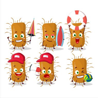 Mutlu Yüz Nidovirale karikatür karakteri sahilde oynuyor. Vektör illüstrasyonu