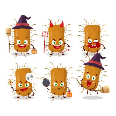 Cadılar Bayramı yüz ifadeleri ve çizgi film karakteri Nidovirales. Vektör illüstrasyonu