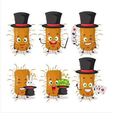 Nidovirales Sihirbaz çizgi film karakteri sahnede performans sergiliyor. Vektör illüstrasyonu