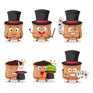 Sumach Magician çizgi film karakteri sahnede performans sergiliyor. Vektör illüstrasyonu