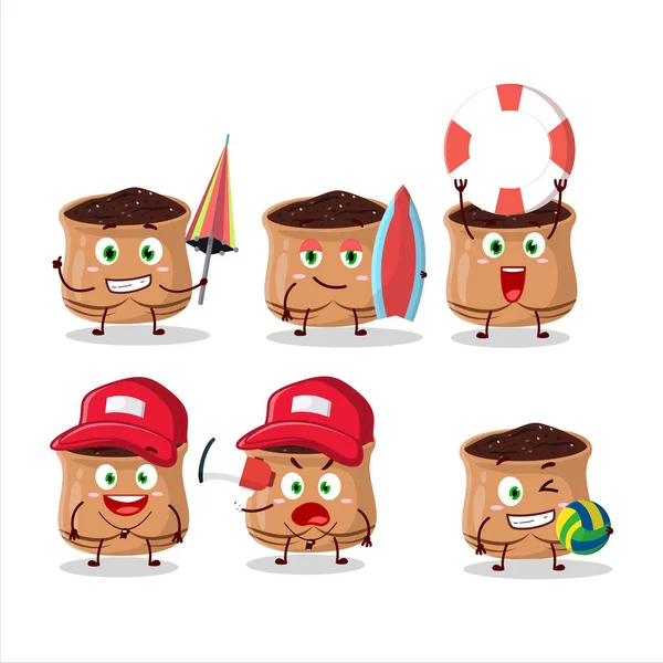 Happy Face Sumach Personaje Dibujos Animados Jugando Una Playa Ilustración — Vector de stock