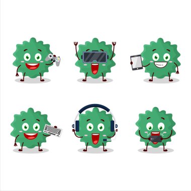 Haploviricotina çizgi film karakteri çeşitli şirin duygu simgeleriyle oyunlar oynuyor. Vektör illüstrasyonu