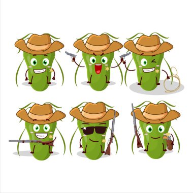 Hoş şapkalı havalı kovboy bulaşıcı çizgi film karakteri. Vektör illüstrasyonu