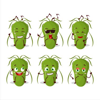 Bulaşıcı dansçı çizgi film karakterinin müzikten hoşlandığı bir görüntü. Vektör illüstrasyonu