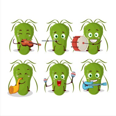 Bulaşıcı müzik aletleri çalan çizgi film karakteri. Vektör illüstrasyonu