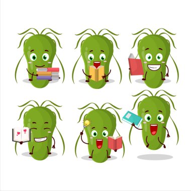 Bulaşıcı çizgi film karakteri konsepti komik bir kitap okuyor. Vektör illüstrasyonu