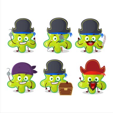 Çeşitli korsan ifadeleri olan nemtacovirüs çizgi film karakteri. Vektör illüstrasyonu