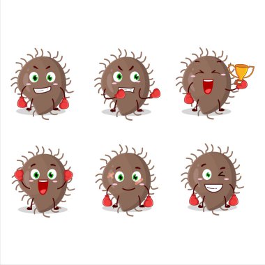 Sportif bir Coronaviridae boks sporu çizgi film maskotu tasarımı. Vektör illüstrasyonu