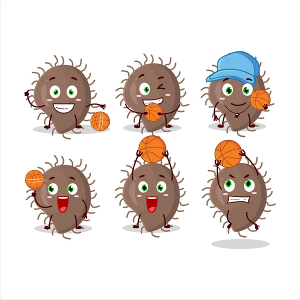 Basketbol atleti olarak yetenekli Coronaviridae çizgi film karakteri. Vektör illüstrasyonu