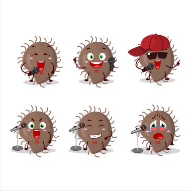 Coronaviridae 'nin ünlü bir şarkı söylediği şirin bir çizgi film tasarımı konsepti. Vektör illüstrasyonu