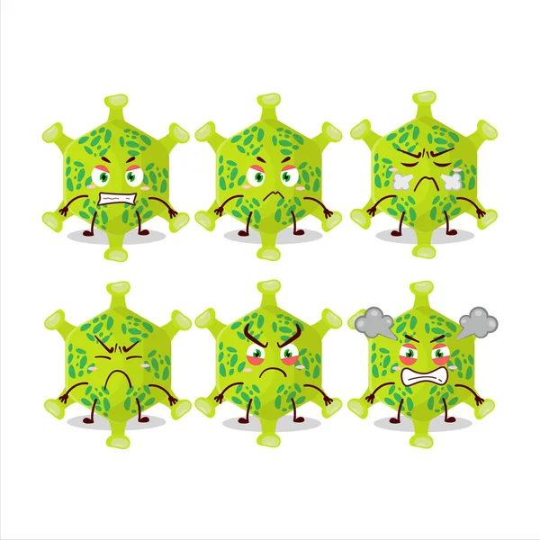 Değişik sinirli ifadeleri olan Nobecovirus çizgi film karakteri. Vektör illüstrasyonu