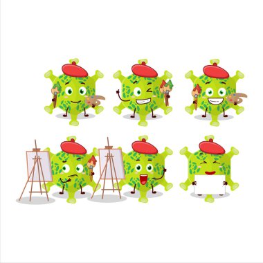 Nobecovirus karikatür karakteri fırçalı bir sanatçı. Vektör illüstrasyonu