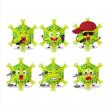 Sevimli bir çizgi film dizayn konsepti olan nobecovirus ünlü bir şarkı söylüyor. Vektör illüstrasyonu