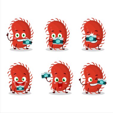 Picornaviridae çizgi film karakteri ile fotoğrafçılık mesleği simgesi. Vektör illüstrasyonu