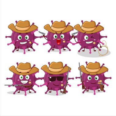 Şirin şapkalı havalı kovboy koronaviridae çizgi film karakteri. Vektör illüstrasyonu