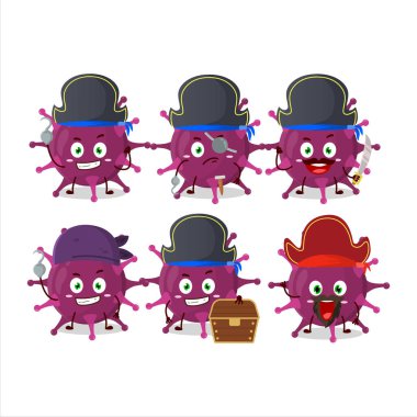 Çeşitli korsan ifadeleri olan koronaviridae çizgi film karakteri. Vektör illüstrasyonu