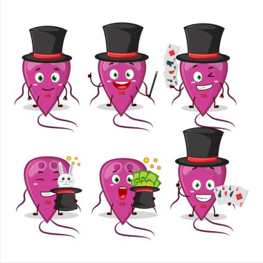 Sihirbaz çizgi film karakterinin sahnede oynadığı bir virüs teşhisi. Vektör illüstrasyonu