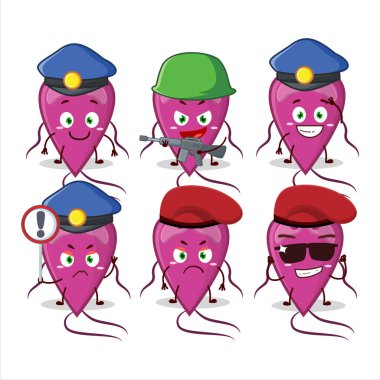 Kendini virüs teşhisi koyan bir polis memuru maskot tasarımı tarzında. Vektör illüstrasyonu