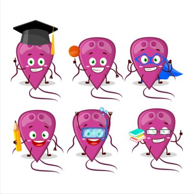 Değişik ifadeleri olan virüs teşhisi çizgi film karakteri öğrencisi. Vektör illüstrasyonu