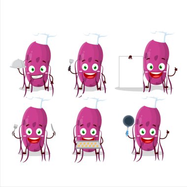 Değişik şef ifadeleri olan virüs molekülü çizgi film karakteri. Vektör illüstrasyonu