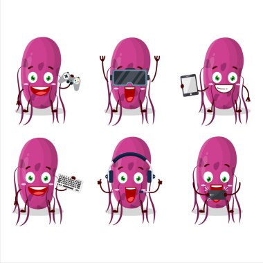 Virüs Molekül çizgi film karakteri çeşitli şirin ifadelerle oyunlar oynuyor. Vektör illüstrasyonu